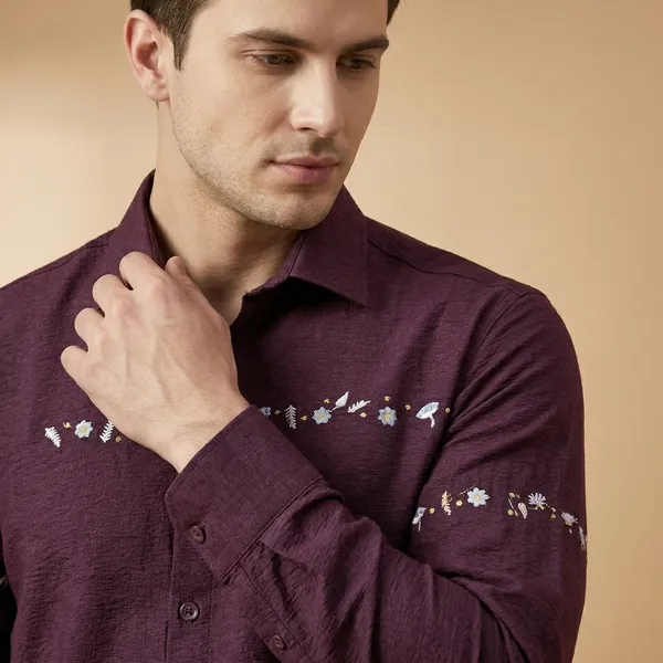 Wine_Cotton_Floral_Embroidered_Full_Sleeve_Shirt_For_Men