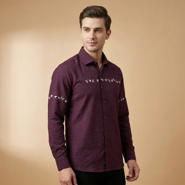 Wine_Cotton_Floral_Embroidered_Full_Sleeve_Shirt_For_Men