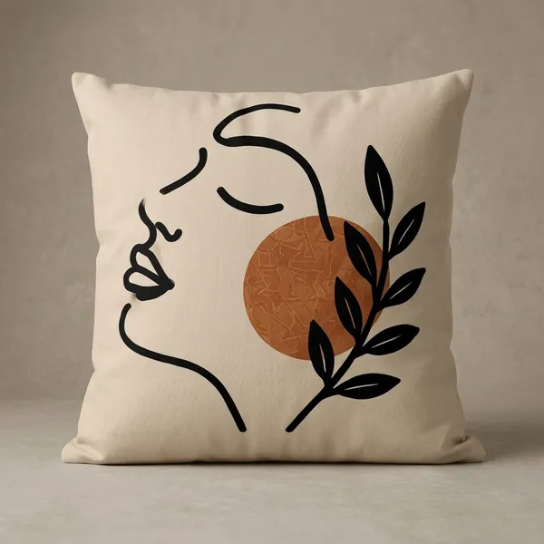 Cotton_Bohemian_Face_Profile_Terracotta_Leaf_Line_Art_Cushion_Cover_Pack_Of_2