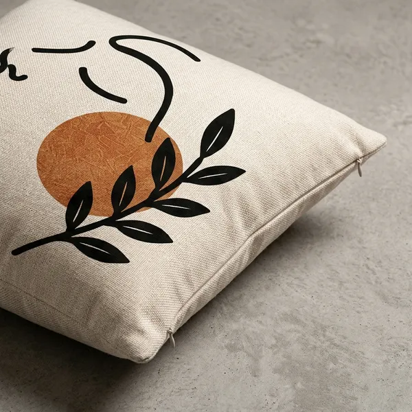 Cotton_Bohemian_Face_Profile_Terracotta_Leaf_Line_Art_Cushion_Cover_Pack_Of_2