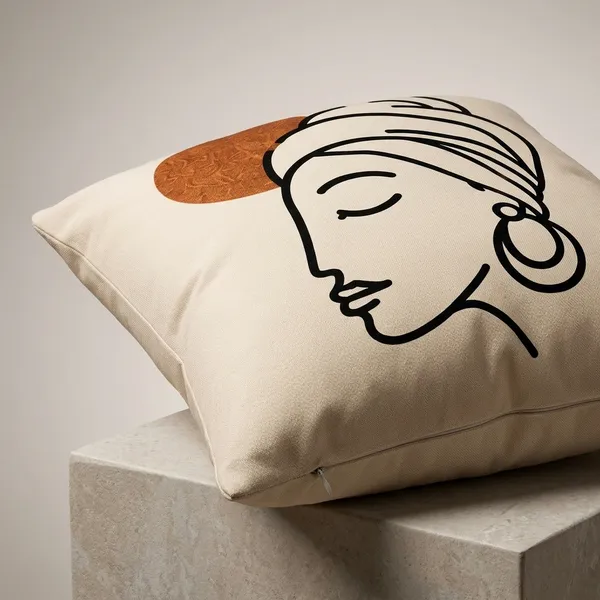 Cotton_Minimalist_Woman_Profile_Rust_Accent_Line_Art_Cushion_Cover_Pack_Of_2