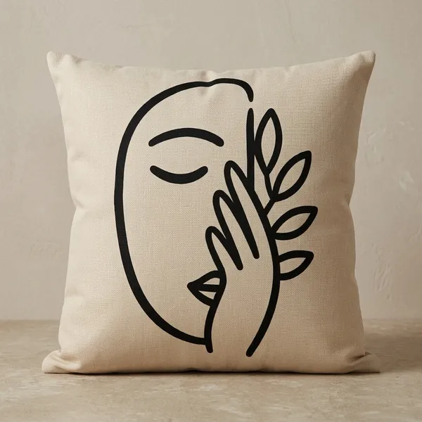 Cotton_Minimalist_Face_Line_Art_Botanical_Leaf_Print_Cushion_Cover_Pack_Of_2