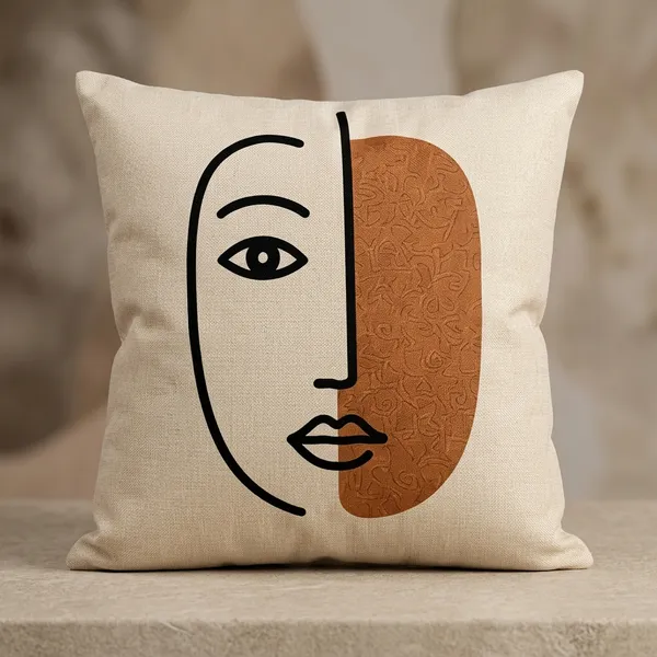 Cotton_Modern_Abstract_Face_Line_Art_Terracotta_Print_Cushion_Cover_Pack_Of_2