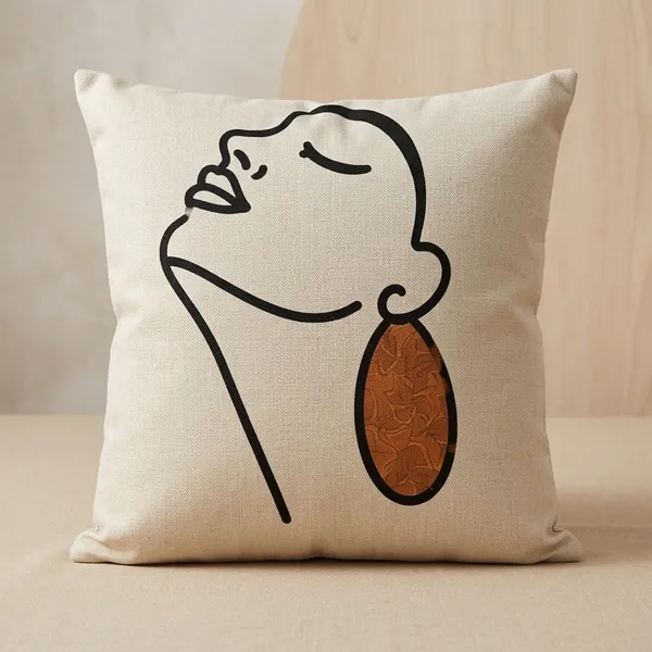 Cotton_Modern_Woman_Profile_Orange_Earring_Print_Cushion_Cover_Pack_Of_2