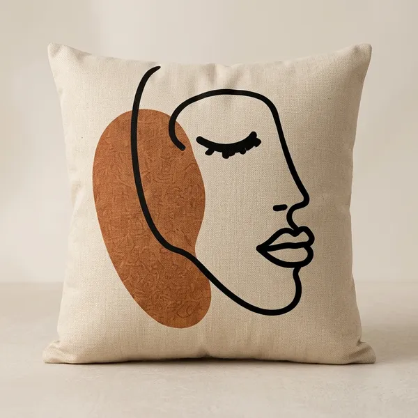 Cotton_Modern_Abstract_Face_Line_Art_Terracotta_Print_Cushion_Cover_Pack_Of_2