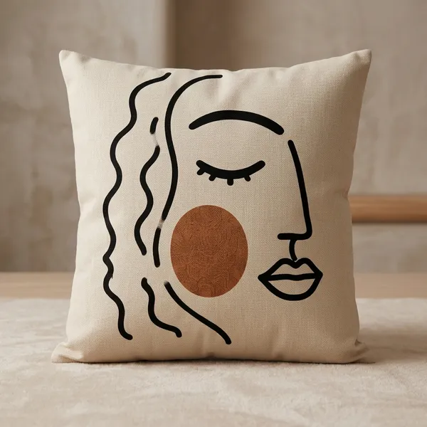 Cotton_Modern_Face_Flowing_Hair_Terracotta_Line_Art_Cushion_Cover_Pack_Of_2