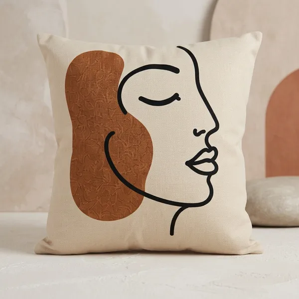 Cotton_Minimalist_Face_Profile_Terracotta_Line_Art_Cushion_Cover_Pack_Of_2