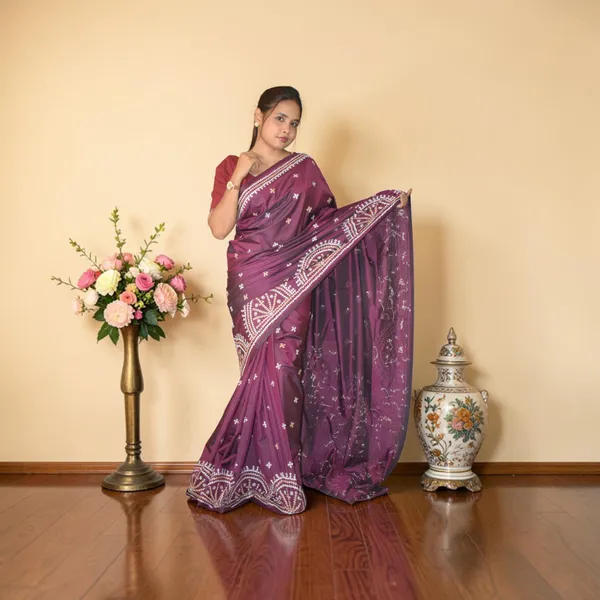 Handmade_Kanthastitch_Silk_Saree