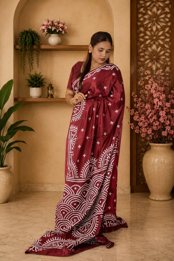 Handmade_Kanthastitch_Silk_Saree
