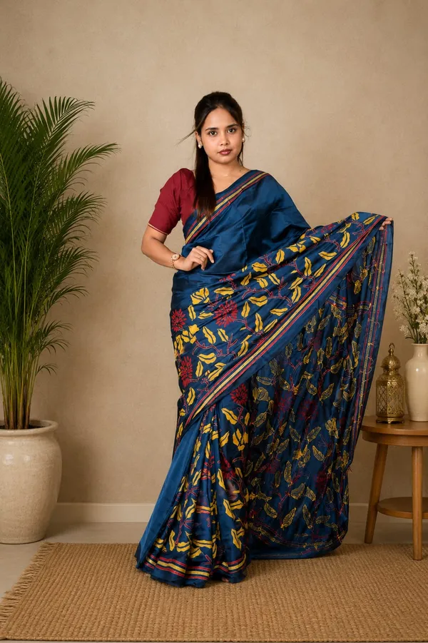 Handmade_Kanthastitch_Silk_Saree
