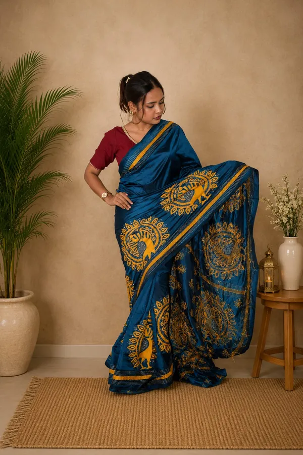 Handmade_Kanthastitch_Silk_Saree