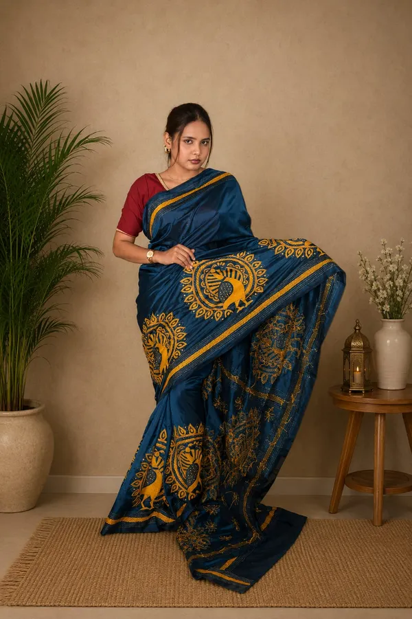 Handmade_Kanthastitch_Silk_Saree