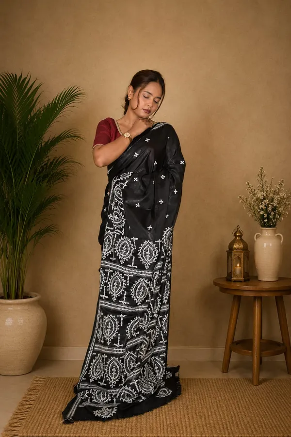 Handmade_Kanthastitch_Silk_Saree