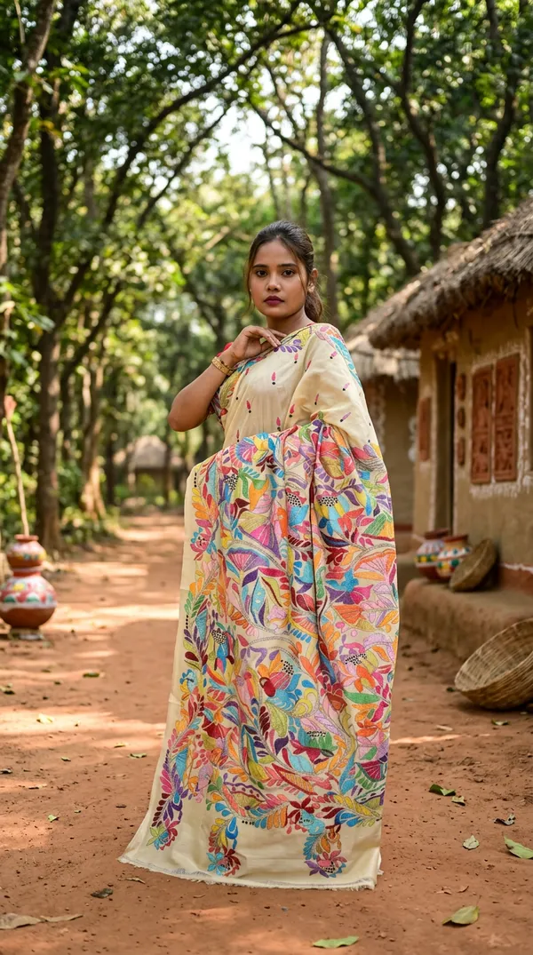 Handmade_Kanthastitch_Silk_Saree