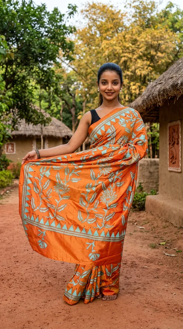Handmade_Kanthastitch_Silk_Saree