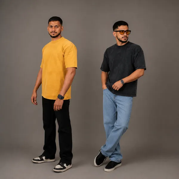 Mustard_Yellow_And_Black_Cotton_French_Terry_T-shirt_For_Men_Pack_Of_2