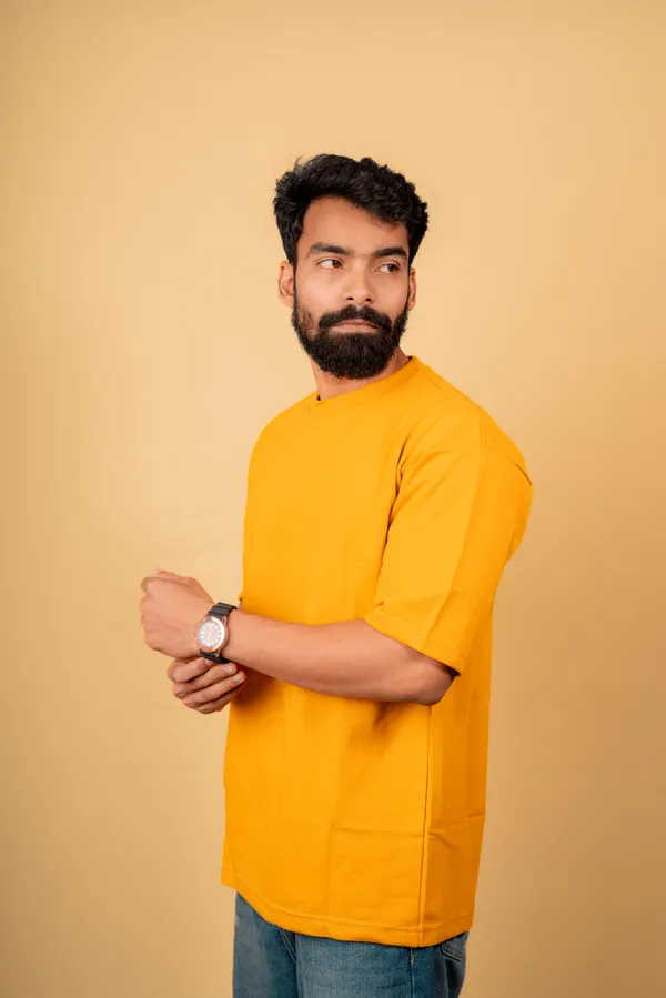 Mustard_Yellow_Cotton_French_Terry_T-shirt_For_Men