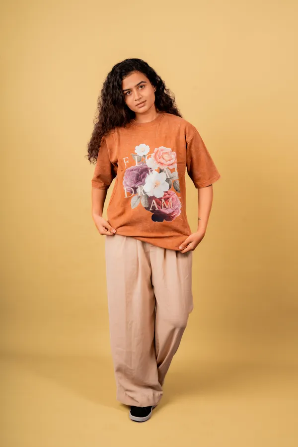 Brown_Acid_wash_Cotton_French_Terry_T-shirt_For_Women