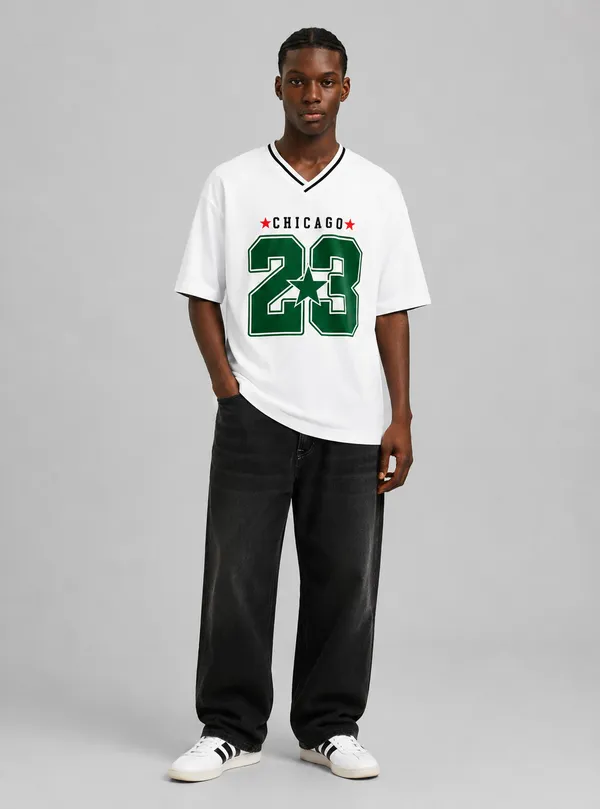 Chicago_23_White_V_Neck_T_Shirt