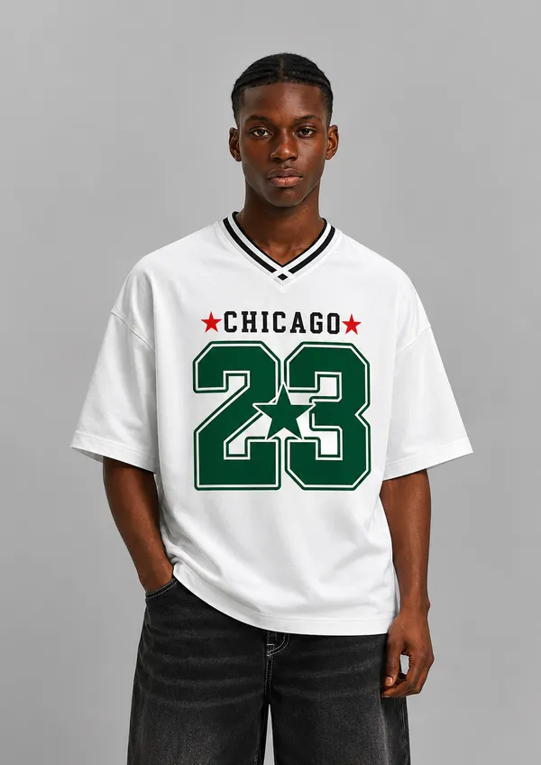 Chicago_23_White_V_Neck_T_Shirt