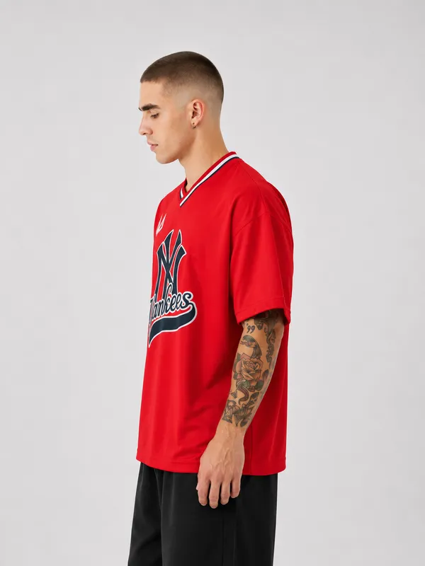 Yankees_Casual_V_Neck_Tshirt_Red