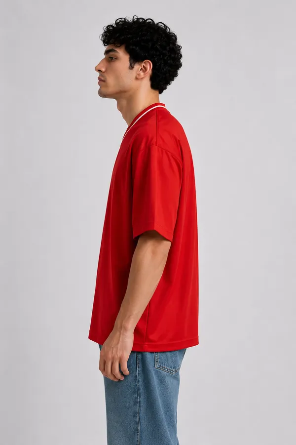 Red_V_Neck_Casual_Fearless_T_Shirt_Red