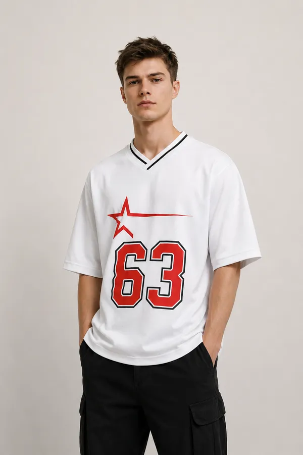 White__Lucky_Number_V_Neck_T_Shirt