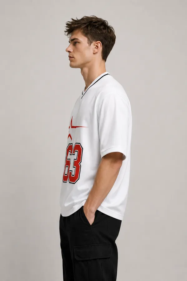 White__Lucky_Number_V_Neck_T_Shirt
