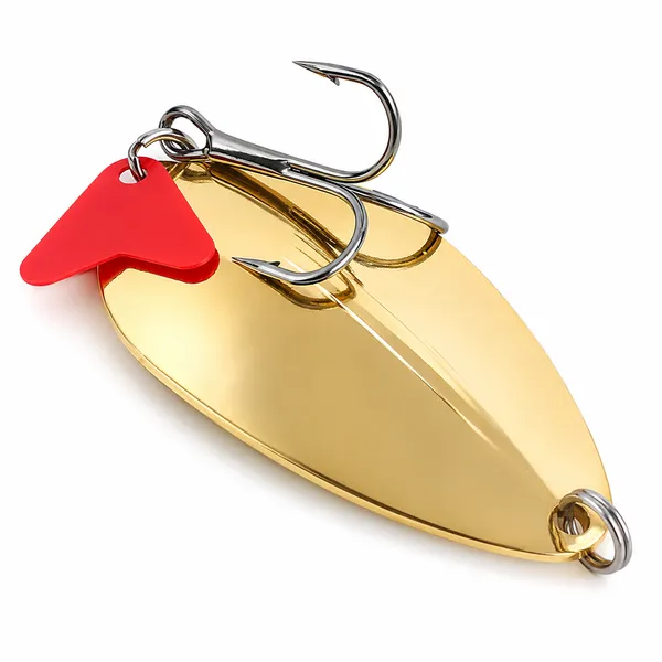 Gold_Fishing_Spoon_Lure_With_Red_Tail_Accent_And_Double_Hook