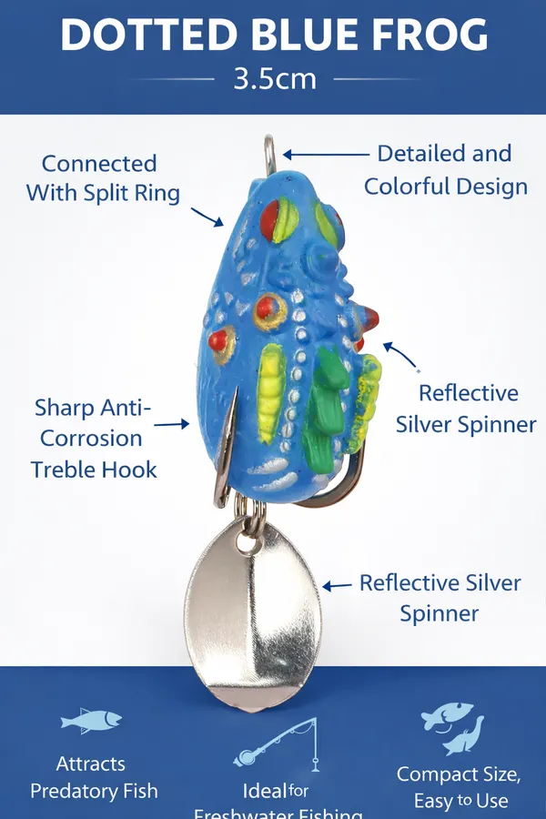 3.5Cm_Frog_Spinner_Fishing_Lure_|_Soft_Frog_Artificial_Bait_With_Silver_Spinner_&_Treble_Hooks_|_Topwater_Freshwater_Lure_For_Bass,_Snakehead_&_Predator_Fish