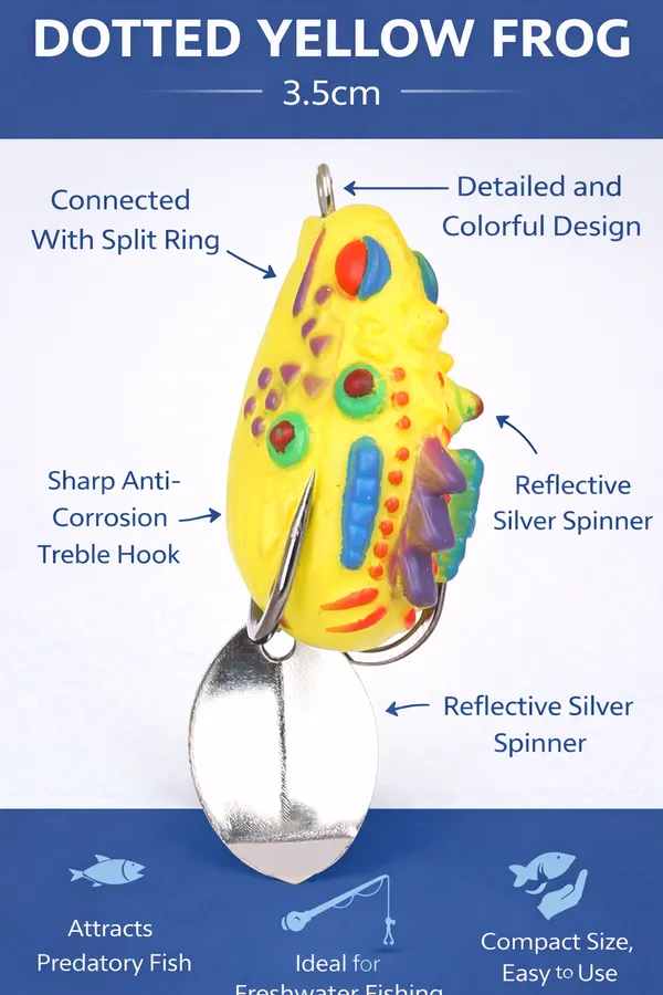 3.5Cm_Frog_Spinner_Fishing_Lure_|_Soft_Frog_Artificial_Bait_With_Silver_Spinner_&_Treble_Hooks_|_Topwater_Freshwater_Lure_For_Bass,_Snakehead_&_Predator_Fish