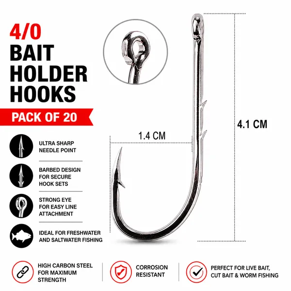 4/0_Bait_Holder_Fishing_Hooks_Pack_Of_20
