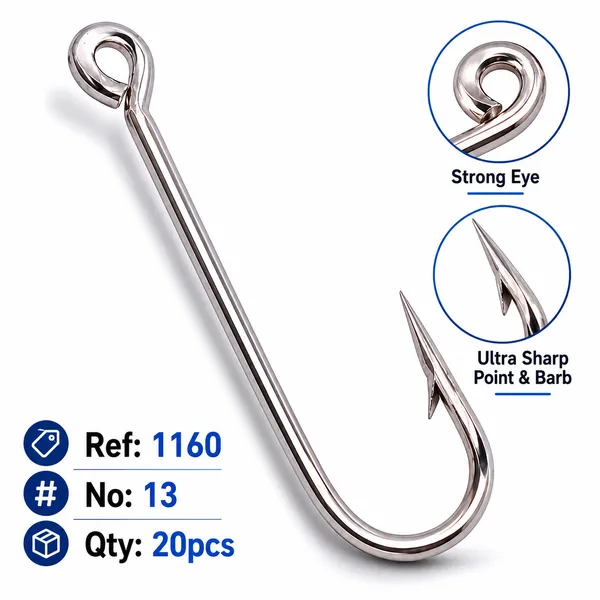 1160_No:13_High-Carbon_Steel_Fishing_Hooks_|_Sharp_Barbed_Hooks_For_Freshwater_&_Saltwater_Fishing_|_Size_13_|_Pack_Of_20