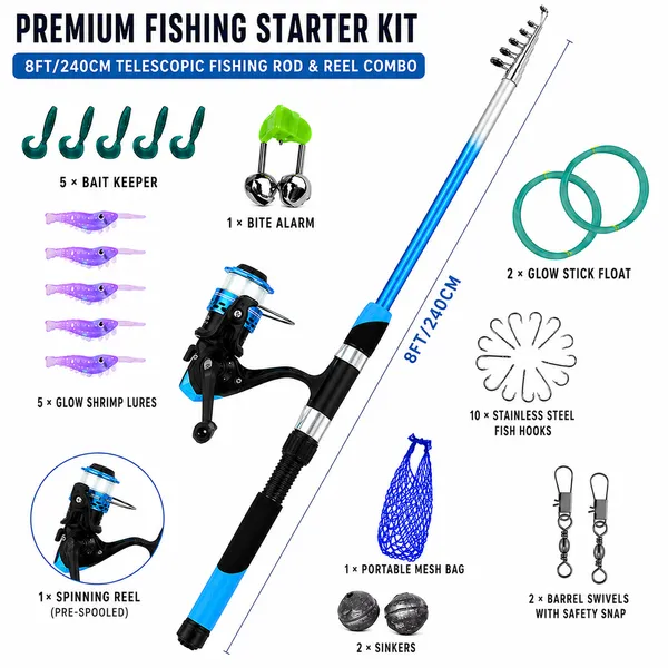 8Ft/240Cm_Telescopic_Fishing_Rod_&_Reel_Combo_Starter_Kit