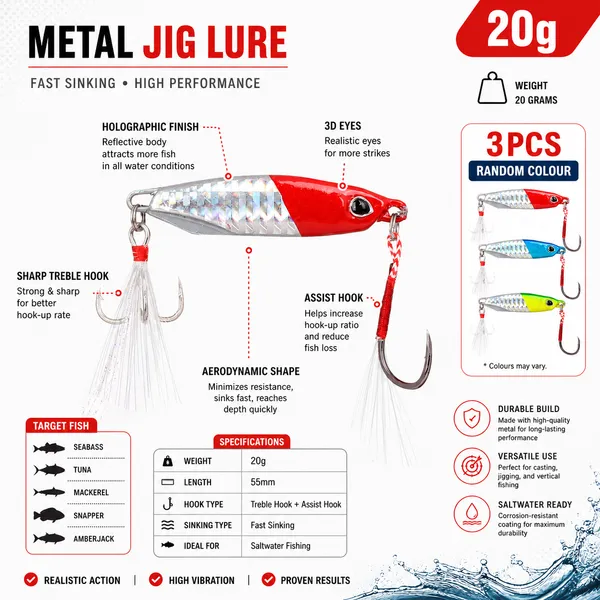 Metal_Jig_Fishing_Lure_Set_3_Pieces_(20G)_Random_Colors_|_Fast_Sinking_Holographic_Casting_Jigs_With_Assist_Hook_&_Treble_Hook_|_Saltwater_&_Freshwater_Fishing_Lures