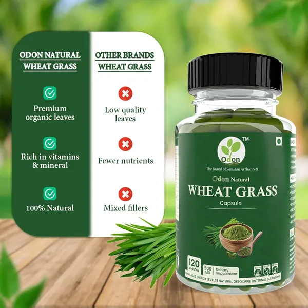ODON_NATURALS_Wheatgrass_Capsules_120_Count_|_Herbal_Supplement_for_Increased_Energy_Levels,_Natural_Detox_&_Internal_Cleansing