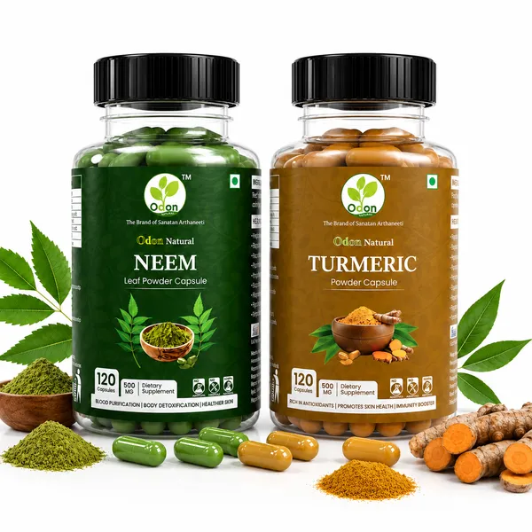 Odon_Natural_Neem_Leaf_Powder_Capsule-500mg_&_Turmeric_Powder_Capsule-500mg/_Each_120_Capsule_(Combo)