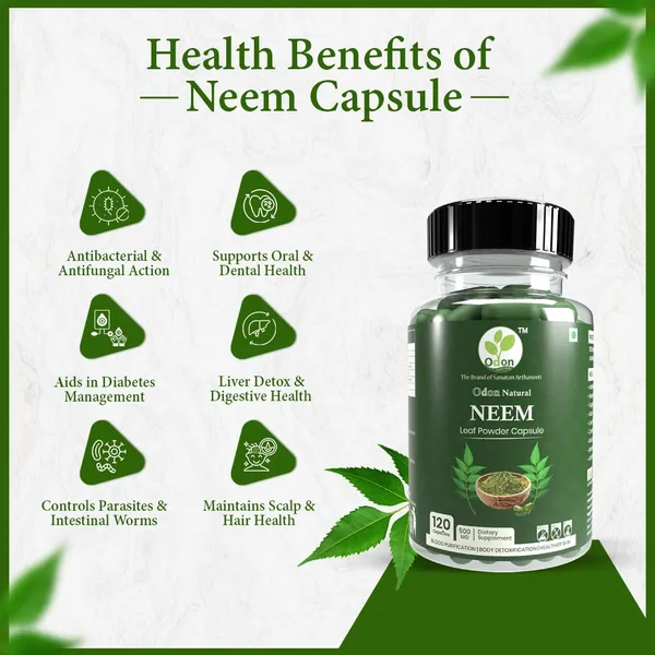 ODON_NATURALS_Neem_Leaf_Powder_Capsules_-_120_Count_|__Herbal_Supplement_for_Blood_Purification,_Body_Detox_&_Healthy_Skin_|_Natural_Wellness_Support_for_Daily_Health_|_Pure_Herbal_Capsules