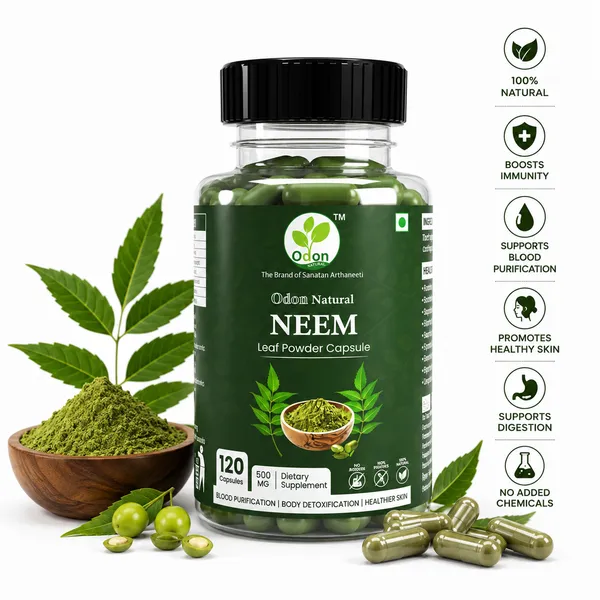 ODON_NATURALS_Neem_Leaf_Powder_Capsules_-_120_Count_|__Herbal_Supplement_for_Blood_Purification,_Body_Detox_&_Healthy_Skin_|_Natural_Wellness_Support_for_Daily_Health_|_Pure_Herbal_Capsules