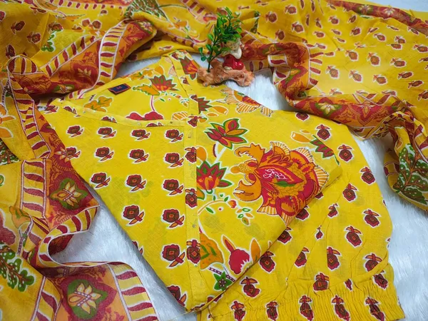 Yellow_Cotton_Floral_Print_Straight_Kurta_Set_With_Dupatta_For_Women