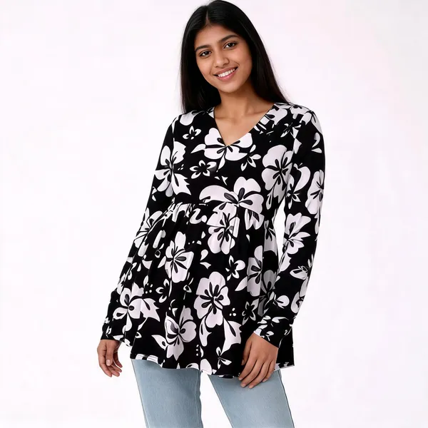 Black_Cotton_Floral_Print_Peplum_Top_For_Women