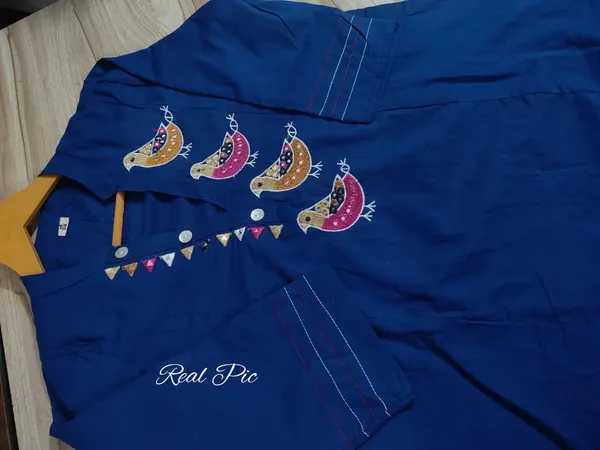 Navy_Blue_Cotton_Bird_Embroidered_Anarkali_Kurta_Set_For_Women