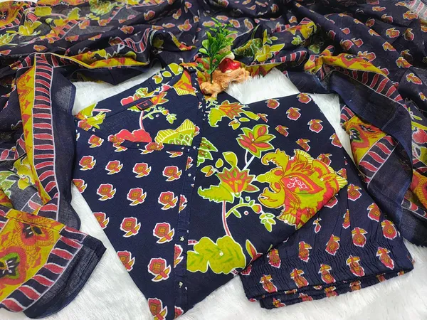 Navy_Cotton_Floral_Print_Anarkali_Kurta_Set_With_Dupatta_For_Women