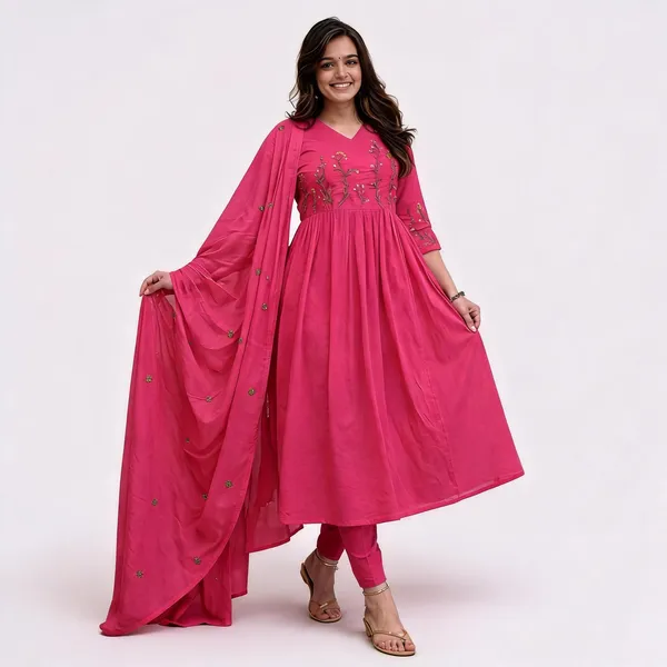Pink_Cotton_Embroidered_Anarkali_Kurta_Set_For_Women