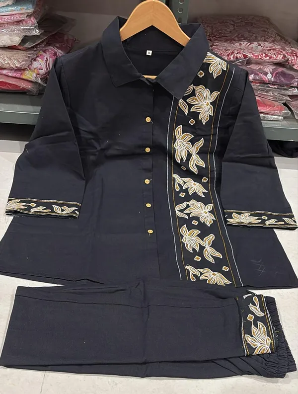 Black_Cotton_Embroidered_Shirt_Co-Ord_Set_For_Women