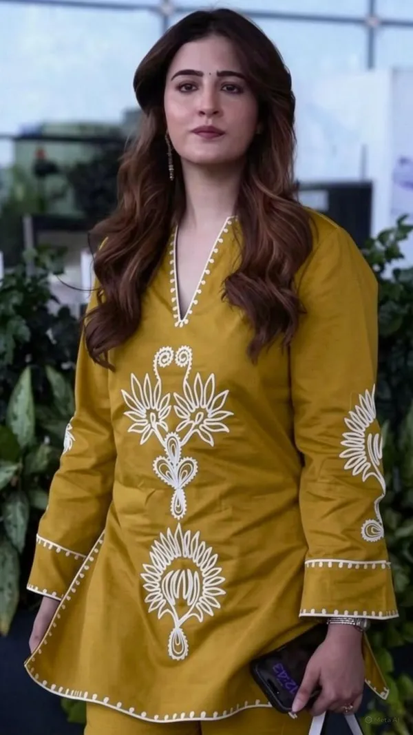 Mustard_Cotton_Embroidered_Shirt_Co-Ord_Set_For_Women_Aari_work_