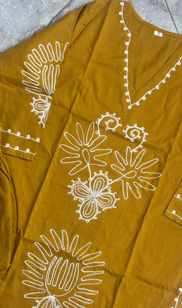 Mustard_Cotton_Embroidered_Shirt_Co-Ord_Set_For_Women_Aari_work_