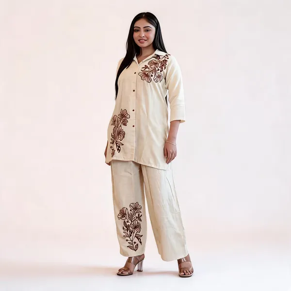 Cream_Cotton_Floral_Embroidered_Co-Ord_Set_For_Women