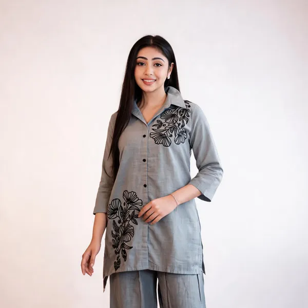 Grey_Cotton_Floral_Embroidered_Shirt_Co-Ord_Set_For_Women