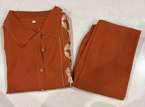 Rust_Cotton_Floral_Embroidered_Collared_Co-Ord_Set_For_Women
